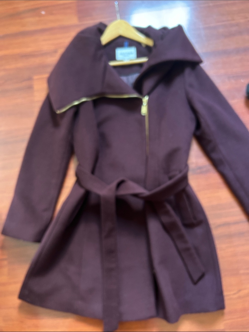 Wool-Blend Belted Trench Coat in Plum
